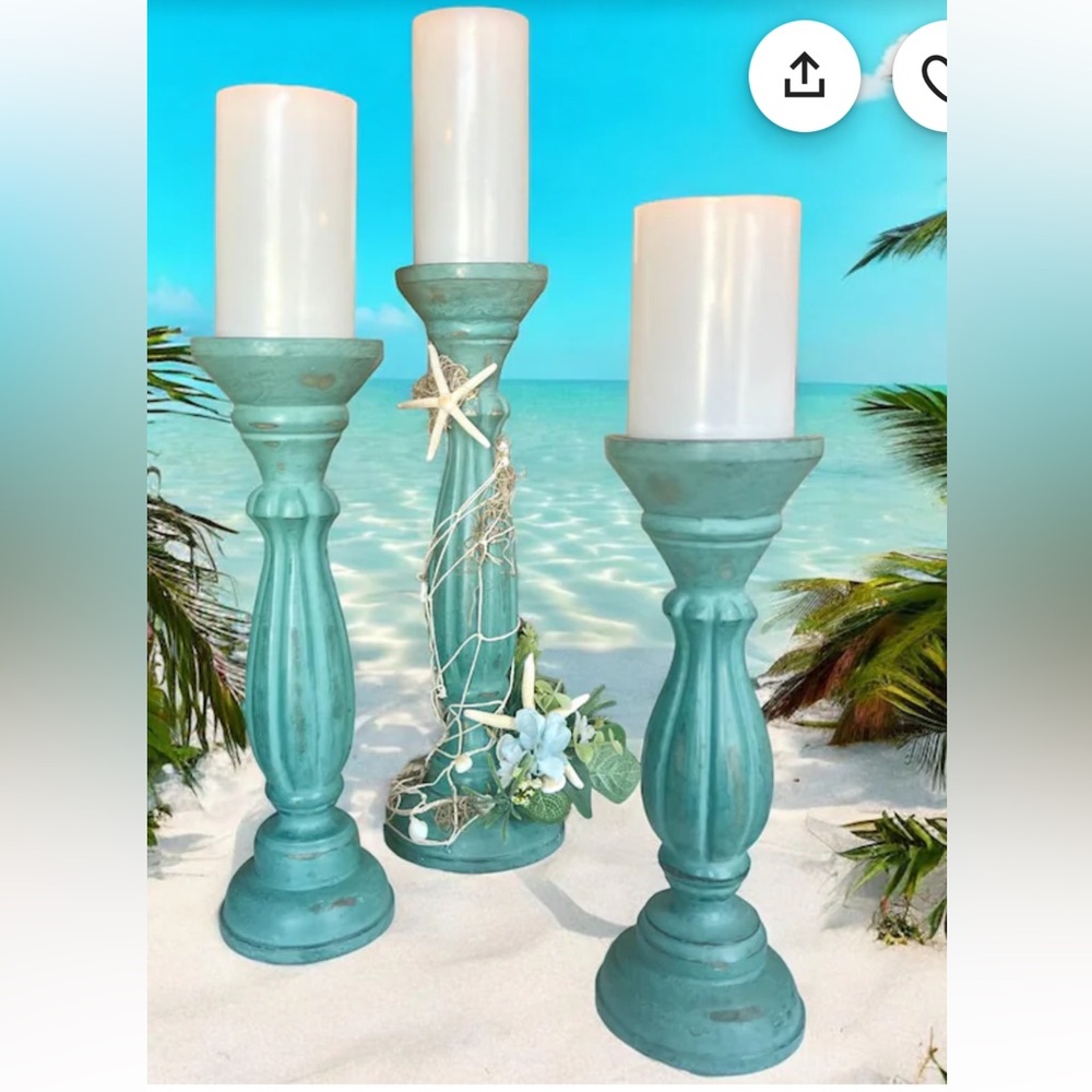 WOW!!! Final MARKDOWN!! WOODEN Coastal Candlesticks - Starfish ~~PAIR~~